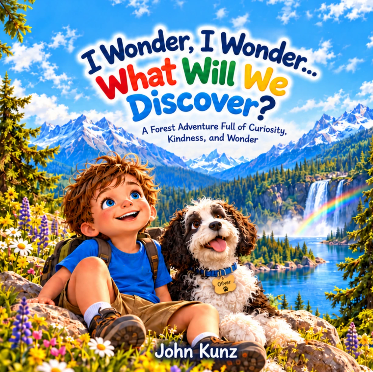 I Wonder, I Wonder… What Will We Discover? by John Kunz, featuring Charlie and Oliver on a mountain hiking adventure.